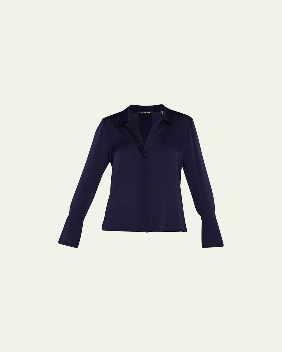 Liv Split-Cuff Stretch Silk Blous